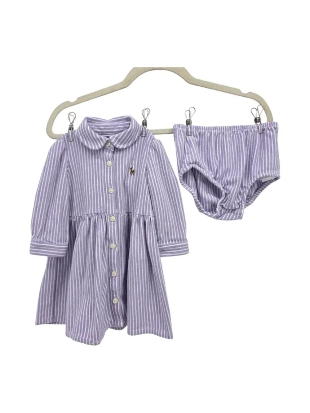 Ralph Lauren Baby 6M Dress Bottoms Striped Chambray Purple White Pony Logo